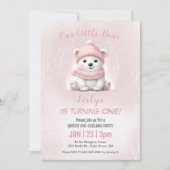Winter Onederland Roze Polar Beer 1e Verjaardag Kaart (Voorkant)