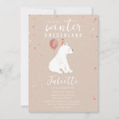 Winter Onederland Roze Polar Beer 1e Verjaardag Kaart (Voorkant)