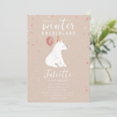 Winter Onederland Roze Polar Beer 1e Verjaardag Kaart (Staand voorkant)