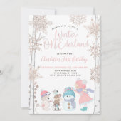 Winter ONEderland Roze Rose Gold 1st verjaardag Kaart (Voorkant)