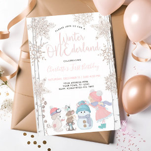 Winter ONEderland Roze Roze Goud 1e Verjaardag Kaart
