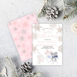 Winter ONEderland Roze Script 1e Verjaardag Kaart
