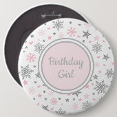 Winter ONEderland Roze Silver Snowflakes Birthday Ronde Button 6,0 Cm (Voorkant /achterkant)