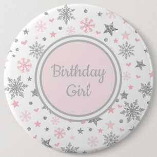 Winter ONEderland Roze Silver Snowflakes Birthday Ronde Button 6,0 Cm