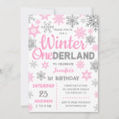 Winter ONederland | Roze Sneeuwvlok 1e Verjaardag Kaart (Voorkant)