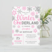 Winter ONederland | Roze Sneeuwvlok 1e Verjaardag Kaart (Staand voorkant)