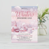 Winter Onederland Roze Sneeuwvlok 1e verjaardag Kaart (Staand voorkant)