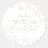 Winter Onederland Roze Sneeuwvlok 1e verjaardag Ronde Sticker (Voorkant)