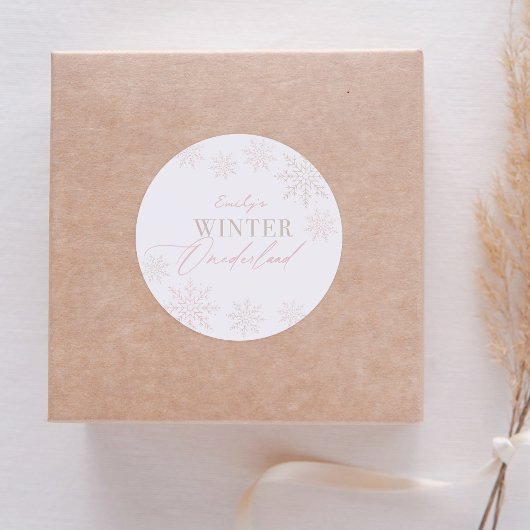 Winter Onederland Roze Sneeuwvlok 1e verjaardag Ronde Sticker