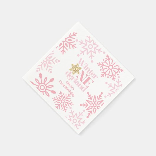 Winter Onederland Roze Sneeuwvlok 1e verjaardag Servet (Hoek)