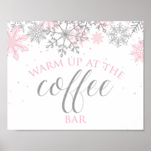 Winter Onederland Roze Sneeuwvlok Coffee Bar Bord Poster