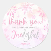 Winter ONEderland roze sneeuwvlok dank u verjaarda Ronde Sticker (Voorkant)