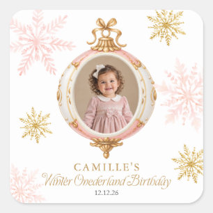 Winter ONEderland Roze Sneeuwvlok Foto Sticker