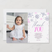 Winter ONEderland roze sneeuwvlok verjaardagsfeest Bedankkaart (Voorkant)