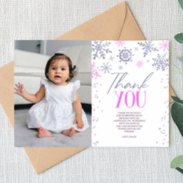 Winter ONEderland roze sneeuwvlok verjaardagsfeest Bedankkaart