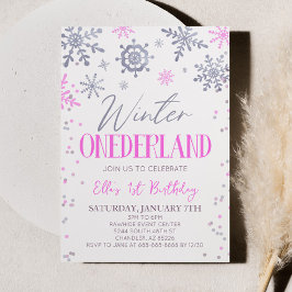 Winter ONEderland roze sneeuwvlok verjaardagsfeest Kaart