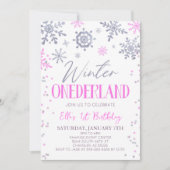 Winter ONEderland roze sneeuwvlok verjaardagsfeest Kaart (Voorkant)