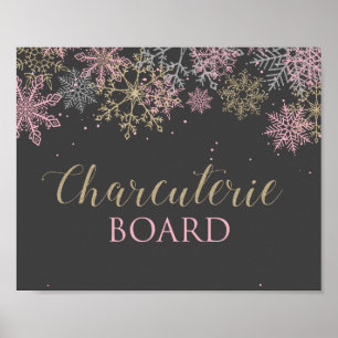 Winter Onederland Roze Snowflake Charcuterie Sign Poster