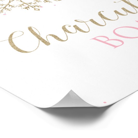 Winter Onederland Roze Snowflake Charcuterie Sign Poster (Hoek)