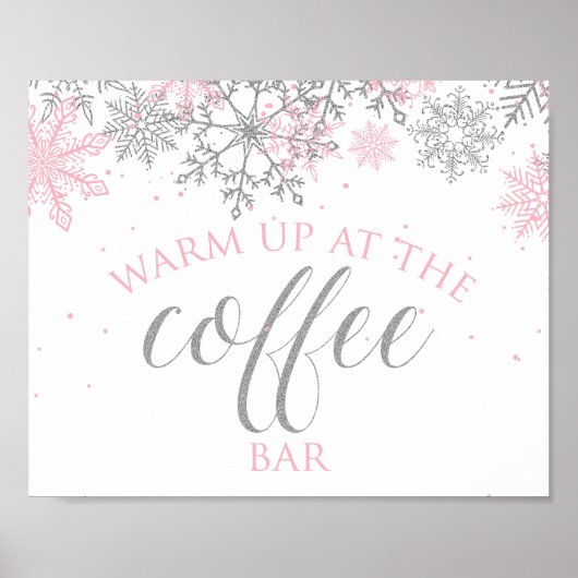 Winter Onederland Roze Snowflake Coffee Bar Poster (Voorkant)