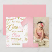 Winter Onederland Roze Snowflake Girl Birthday Kaart (Voorkant / Achterkant)