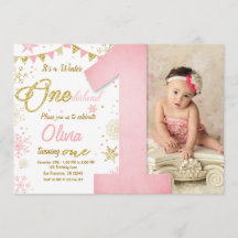 Winter Onederland Roze Snowflake Girl Birthday