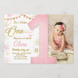 Winter Onederland Roze Snowflake Girl Birthday Kaart