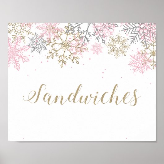 Winter Onederland Roze Snowflake Sandwich Sign. Poster (Voorkant)