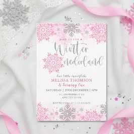 Winter Onederland Roze Sparkle Sneeuwvlok Verjaard Kaart