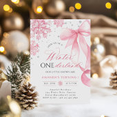 Winter Onederland Roze Strikende Sneeuwvlok Verjaa Kaart