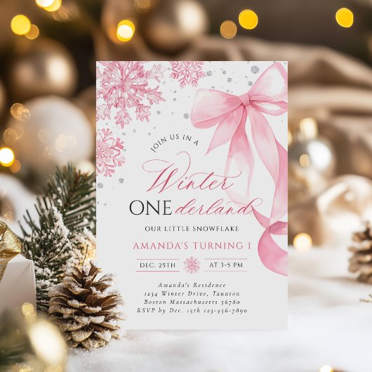 Winter Onederland Roze Strikende Sneeuwvlok Verjaa Kaart