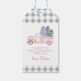 Winter Onederland Roze Truck Plaid Cadeaulabel