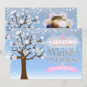 Winter ONEderland Roze Verjaardag Fotouitnodiging Kaart (Voorkant / Achterkant)