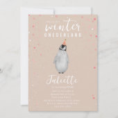 Winter Onederland Roze Verjaardag Pinguïn Confetti Kaart (Voorkant)