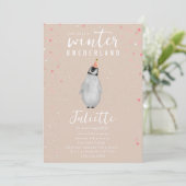Winter Onederland Roze Verjaardag Pinguïn Confetti Kaart (Staand voorkant)