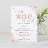 Winter Onederland Roze Verjaardagsfeestuitnodiging Kaart (Staand voorkant)