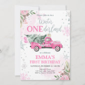 Winter Onederland roze vrachtwagenmeisje Eerste ve Kaart (Voorkant)