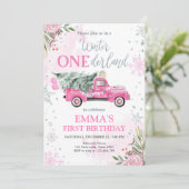 Winter Onederland roze vrachtwagenmeisje Eerste ve Kaart (Staand voorkant)