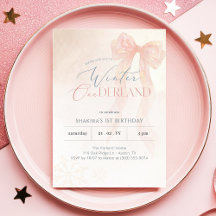 Winter Onederland Roze Waterverf Boog 1e Verjaarda