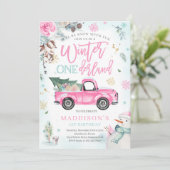 Winter ONEderland Roze Winter Truck Sneeuwman Fees Kaart (Staand voorkant)