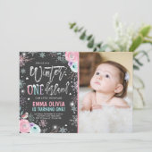 Winter ONEderland Roze Zilver 1e Verjaardag Kaart (Staand voorkant)