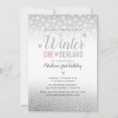 Winter Onederland Roze Zilver 1e verjaardag Kaart (Voorkant)