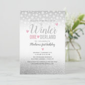 Winter Onederland Roze Zilver 1e verjaardag Kaart (Staand voorkant)