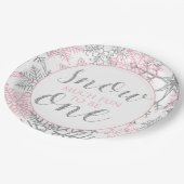 Winter Onederland roze zilver 1e verjaardag Papieren Bordje (Gekanteld)