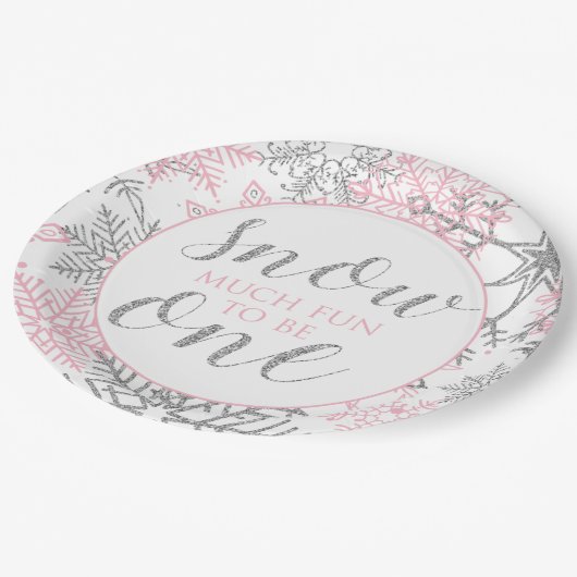 Winter Onederland roze zilver 1e verjaardag Papieren Bordje (Gekanteld)