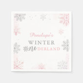 Winter Onederland Roze Zilver 1e verjaardag Servet (Voorkant)