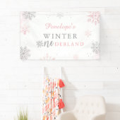 Winter Onederland Roze Zilver 1e verjaardag Spandoek (Insitu)