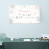 Winter Onederland Roze Zilver 1e verjaardag Spandoek (Beurs)