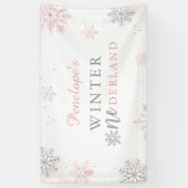 Winter Onederland Roze Zilver 1e verjaardag Spandoek (Verticaal)