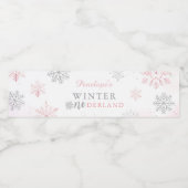 Winter Onederland Roze Zilver 1e verjaardag Waterfles Etiket (Enkel label)